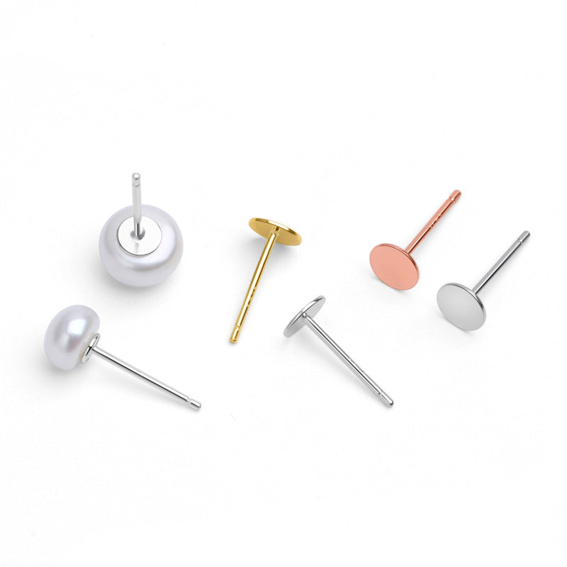 Classic Flat Round Pearl Pinto 925 Sterling Silver Stud Earrings