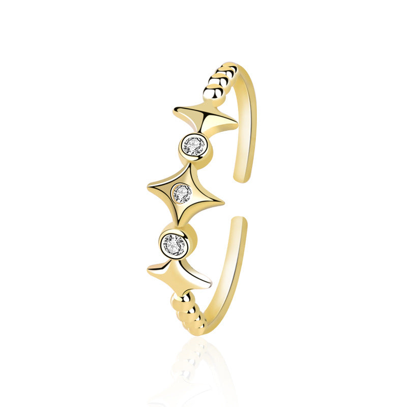 Simple Shining CZ Quadrangular Stars 925 Sterling Silver Adjustable Ring