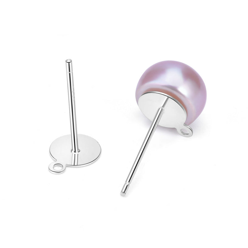 Classic Flat Round Pearl Pinto 925 Sterling Silver Stud Earrings