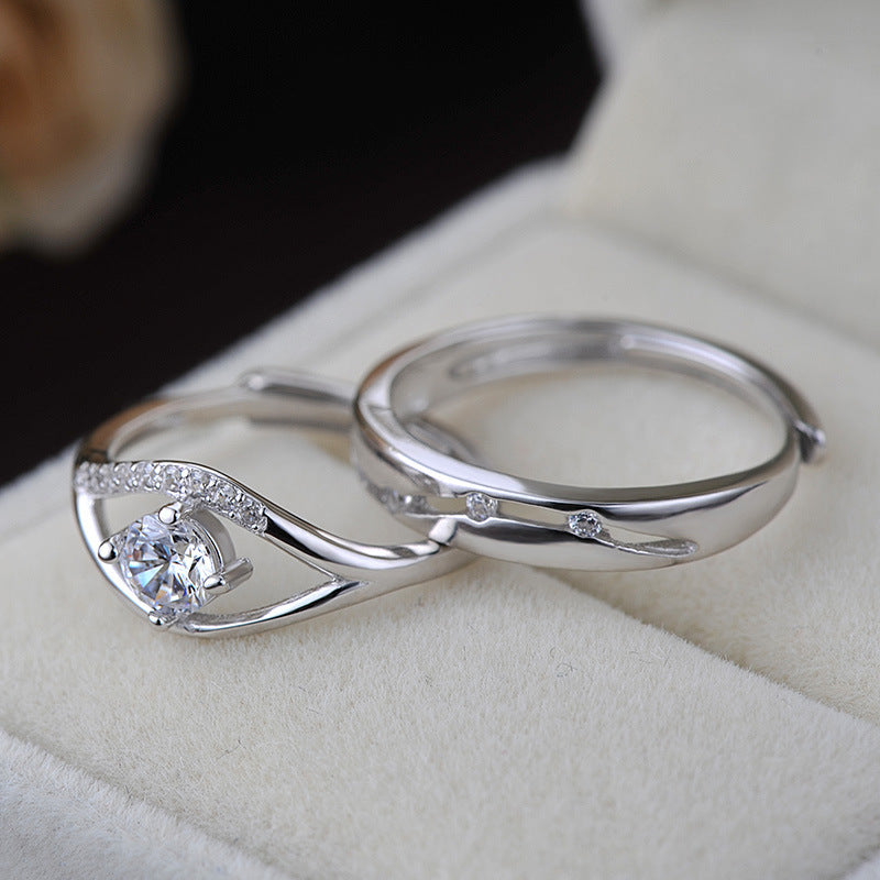 Simple CZ Hollow 925 Sterling Silver Adjustable Promise Ring