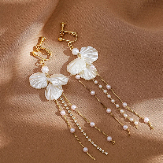 Pearl Flower Clip on Earrings