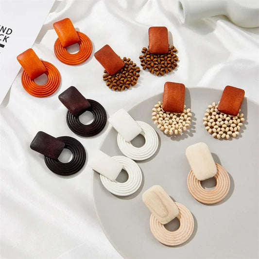 Vintage Wooden Rattan Clip on Earrings