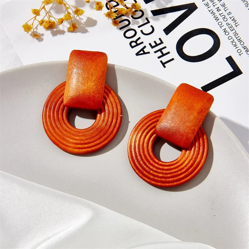 Vintage Wooden Rattan Clip on Earrings