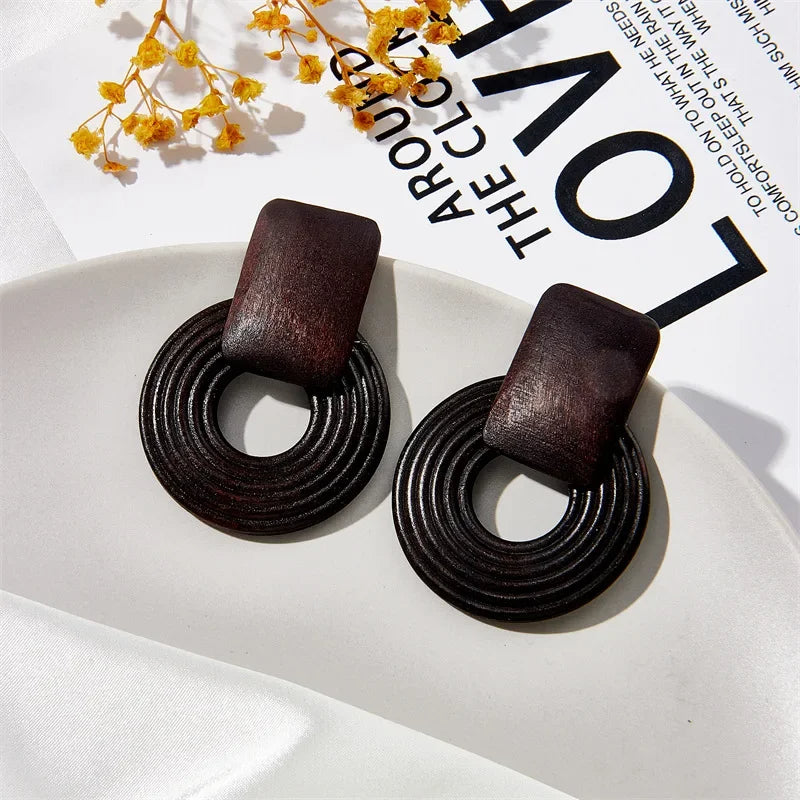 Vintage Wooden Rattan Clip on Earrings