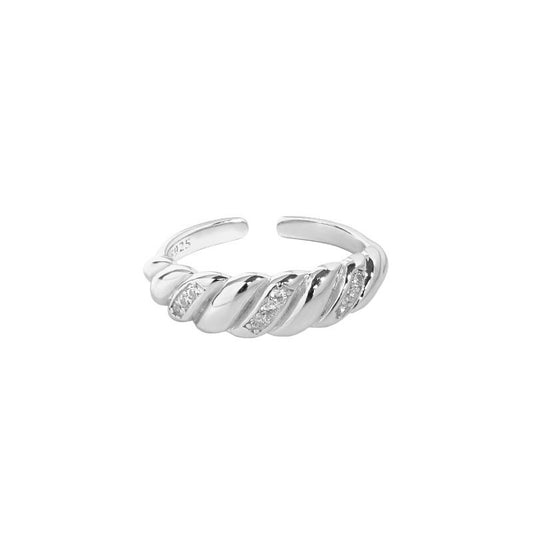 Fashion Twisted CZ 925 Sterling Silver Adjustable Ring