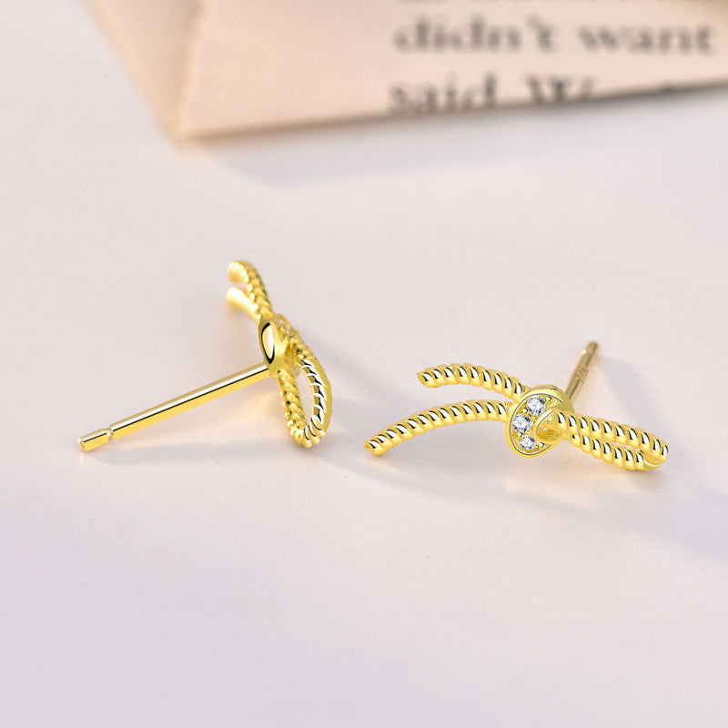 Sweet Mini CZ Bow Knot 925 Sterling Silver Stud Earrings
