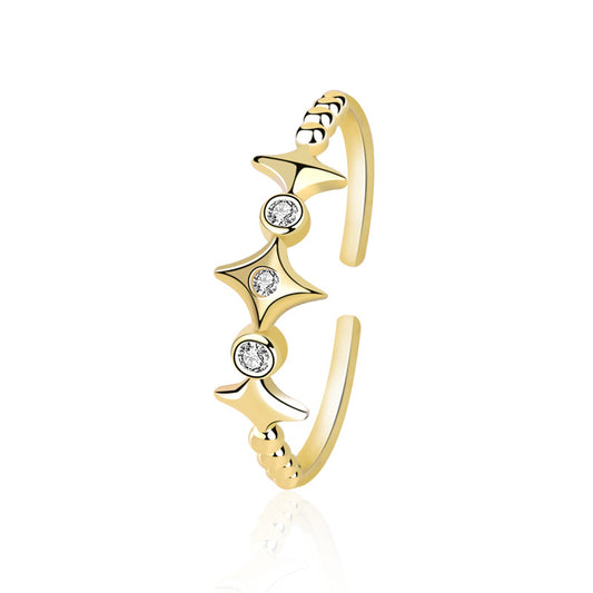Simple Shining CZ Quadrangular Stars 925 Sterling Silver Adjustable Ring