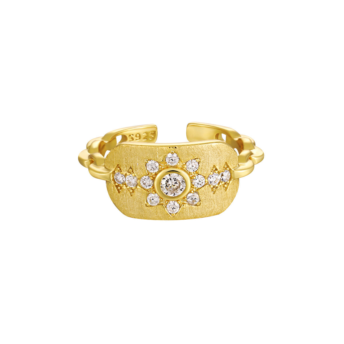 Beautiful CZ Sunflowers 925 Sterling Silver Adjustable Ring