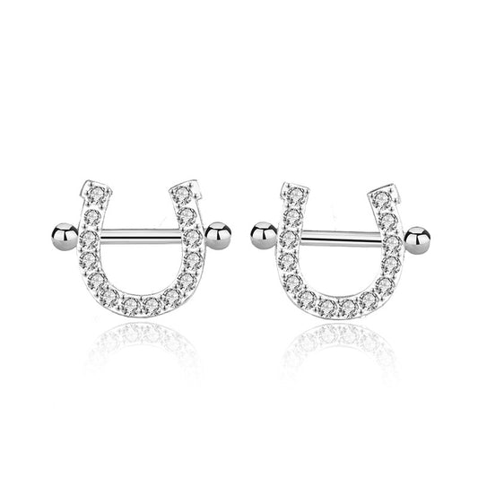 Hot CZ U Shape Horseshoe 925 Sterling Silver Stud Earrings