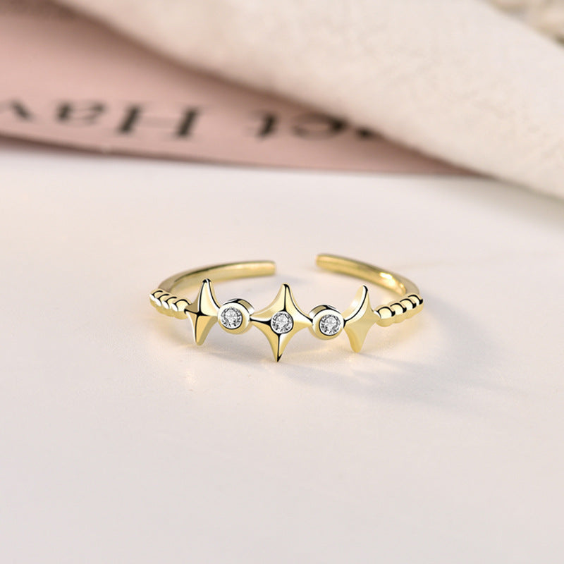 Simple Shining CZ Quadrangular Stars 925 Sterling Silver Adjustable Ring