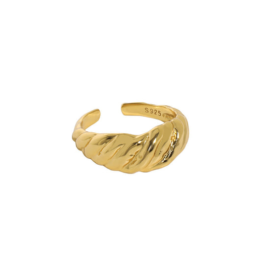 Simple Twisted Wide Office 925 Sterling Silver Adjustable Ring