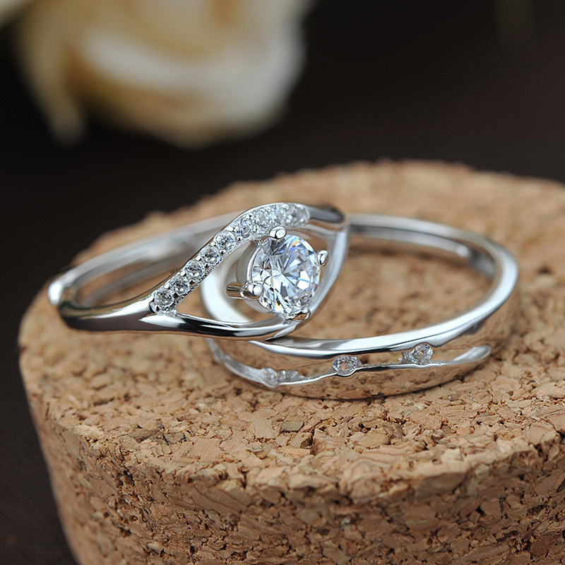 Simple CZ Hollow 925 Sterling Silver Adjustable Promise Ring